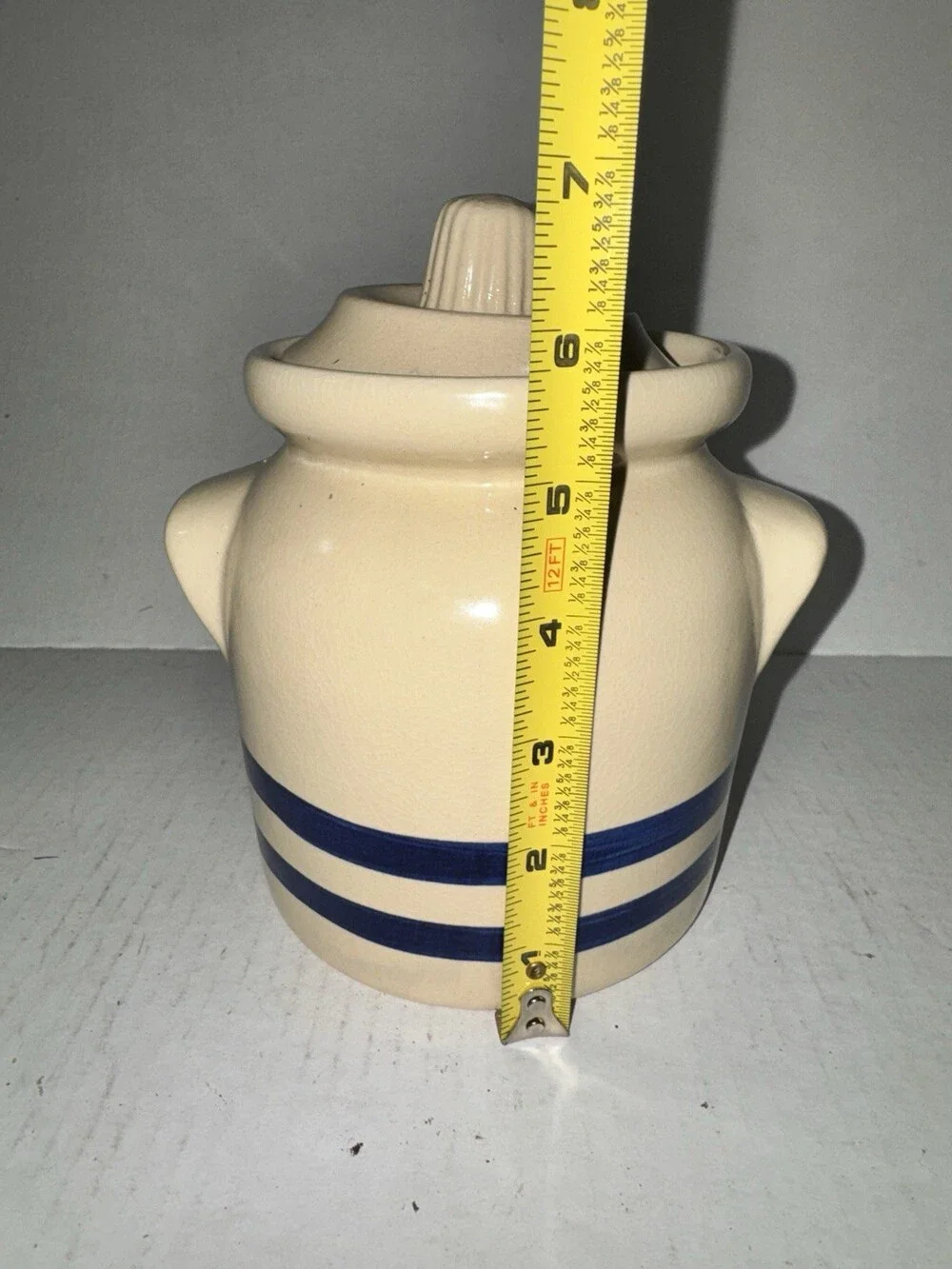 Vintage RRP Robinson Ransbottom 1 Qt Canister Lid Blue Stripe Roseville Ohio